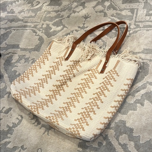 Cream and Brown Woven Tote Bag - Picture 5 of 5